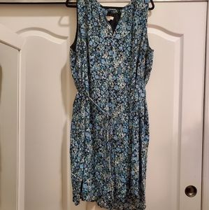 LOFT Plus Blue Floral Sleeveless Knee-Length Dress with waist tie - US 20W